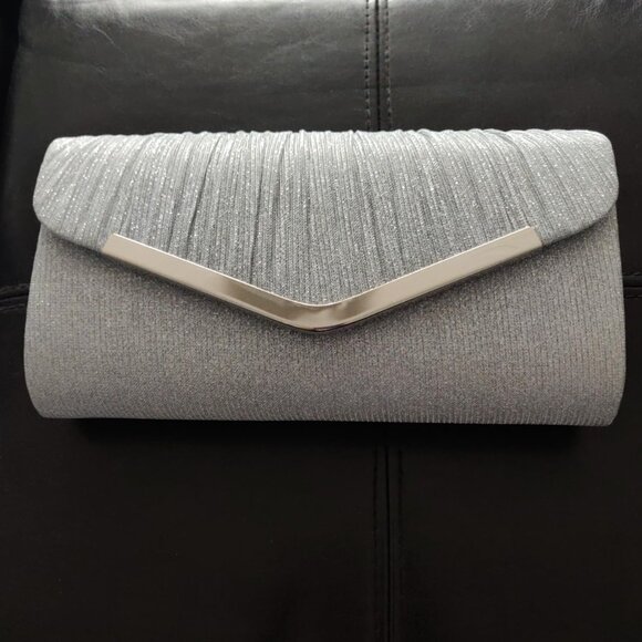 Women's Silver Clutch Purses Sparkling Envelope Evening Bag Detachable Chain - Picture 1 of 8